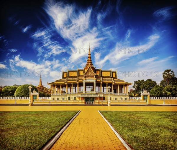 Vintage retro effect filtered hipster style image of Royal Palace complex, Phnom Penh, Cambodia, Asia