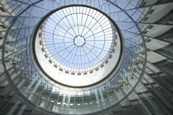 View of dome of Schirn Kunsthalle, roof, glass window, round, reflection, glass building, geometric, Old Town, Main, Frankfurt, Hesse, Germany, Europe