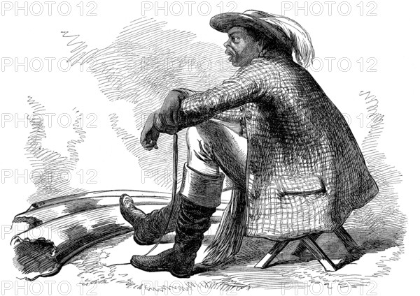 A leader, chief, of the Bechuanas with elephant tusks, in 1869, Betschuanaland, now Botswana, Historic, digitally restored reproduction of an original 19th century print, exact original date unknown