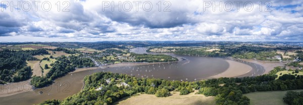Panorama of Greenway and River Dart from a drone, Devon, England, United Kingdom, Europe