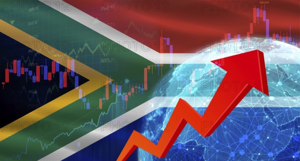 Global financial growth with South Africa flag. Financial growth with South Africa flag on economic background