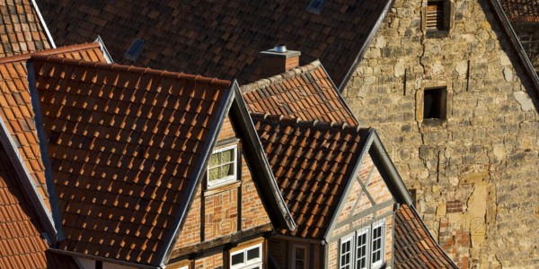 View from above onto the roofs of the old town, World Heritage City of Quedlinburg, Saxony-Anhalt, Germany, Europe