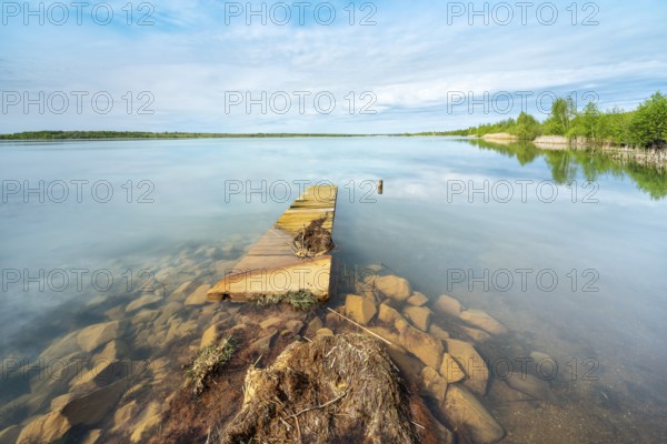 Small jetty on Lake Hain, Leipziger Neuseenland, Saxony, Germany, Europe