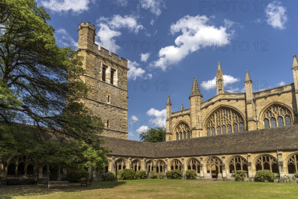 The cloisters and chapel of New College, University of Oxford, Oxfordshire, England, Great Britain