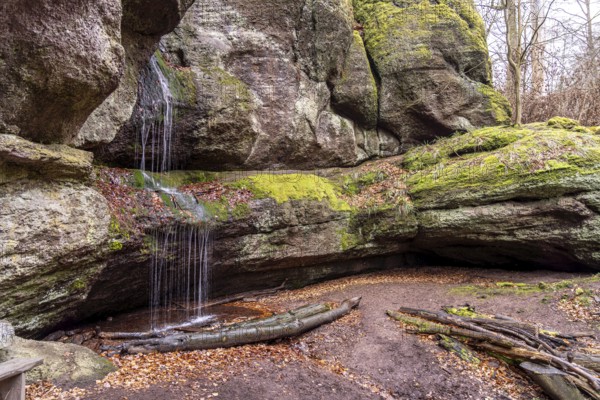 Ludwig's Grotto with waterfall in the Ludwigsklamm gorge in Eisenach, Thuringia, Germany, Europe