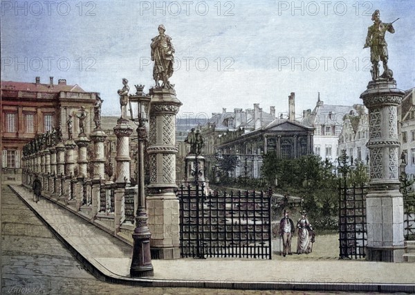 The castle of the Duke of Arenberg in Brussels, in front of the fire, here in the condition around 1880 / Das Schloss des Herzog von Arenberg in Brüssel, vor dem Brand, hier im Zustand ca 1880, Historisch, historical, digital improved reproduction of an original from the 19th century / digital reproduction of an original from the 19th century