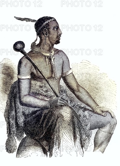Moshesh, chief of the Bassuto Indians from South Africa, Lesotho, 1880 / Moschesch, Häuptling der Bassuto Indianer aus Südafrika, 1880, Historisch, historical, digital improved reproduction of an original from the 19th century / digital reproduction of an original from the 19th century, Africa