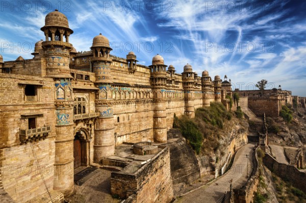 Famous indian landmark, Gwalior fort in daytime. Gwalior, Madhya Pradesh, India, Asia