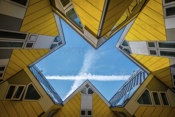 ROTTERDAM, NETHERLANDS, MAY 11, 2017: Cube houses, innovative cube-shaped houses designed by architect Piet Blom with idea to optimize space in Rotterdam, Netherlands now became a tourist attraction