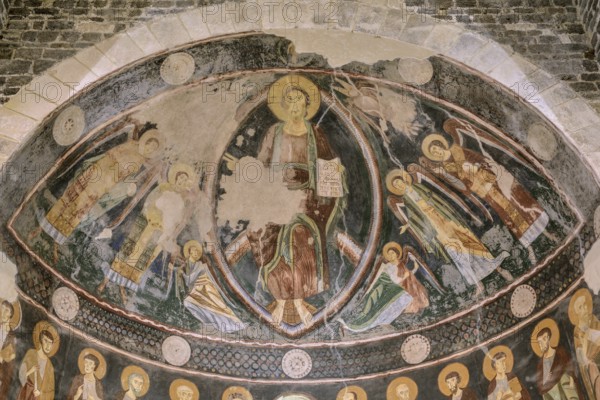 Frescoes in abbey church, Basilica della Santissima Trinità di Saccargia, Province of Sassari, Sardinia, Italy, Europe