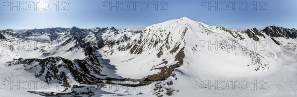 Alpine panorama, Pirchkogel, aerial view, peaks and mountains in winter, Sellraintal, Kühtai, Tyrol, Austria, Europe