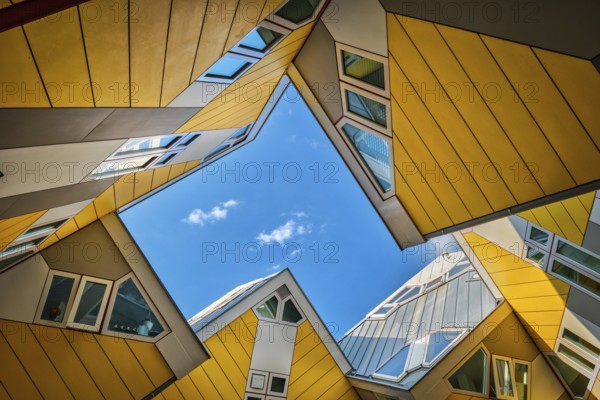 ROTTERDAM, NETHERLANDS, MAY 11, 2017: Cube houses, innovative cube-shaped houses designed by architect Piet Blom with idea to optimize space in Rotterdam, Netherlands now became a tourist attraction