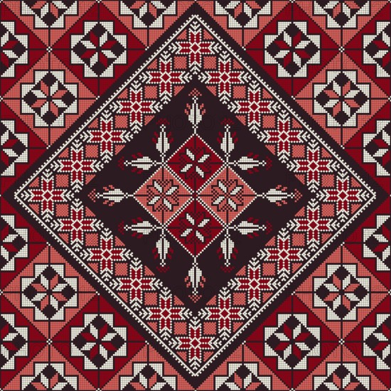 Decorative Palestinian seamless pattern in colors, traditional Tatreez embroidery, vector illustration
