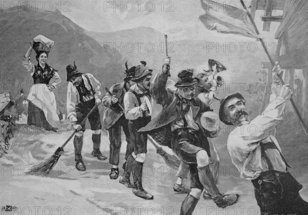 Procession with a butter-carrier in Steyr, 1880, Austria, Historic, digitally restored reproduction of an original 19th-century print, Europe