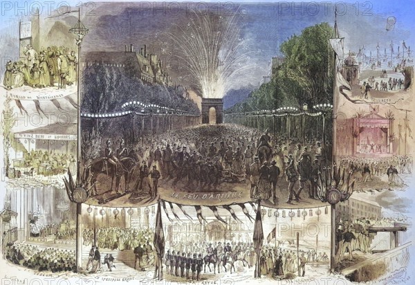 The National Holiday on 15 August 1868, Paris, France, Historical, digitally restored reproduction of an original 19th century artwork, exact original date unknown, Europe