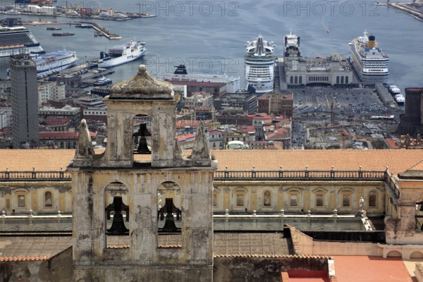 View from Castell Sant' Elmo over the Certosa si San Martino to the city, Naples, Campania, Italy, Europe