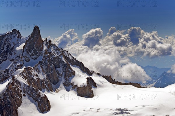 The Dent du Géant in the Mont Blanc massif, seen from Aiguille de Midi, France, Europe