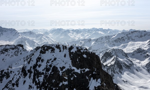 Sulzkogel, aerial view, peaks and mountains in winter, Sellraintal, Kühtai, Tyrol, Austria, Europe