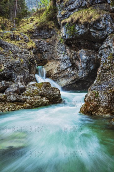 Cascade of Kuhfluchtwasserfall. Long exposure for motion blur. Farchant, Garmisch-Partenkirchen, Bavaria, Germany, Europe