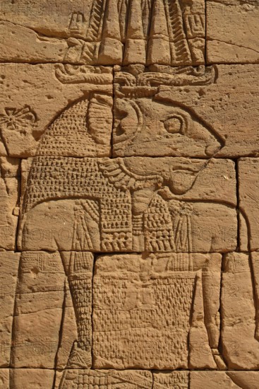 Relief of the lion deity Apedemak at the lion temple, Naga, Nubia, Nahr an-Nil, Sudan, Africa