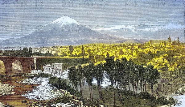 Arequipa, the capital of the Arequipa region of the same name in the south of the South American Andean state of Peru, 1869, Historical, digitally restored reproduction of a 19th century original, exact original date unknown