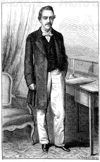 Paul Belloni Du Chaillu (31 July 1835 - 29 April 1903) was a French anthropologist and African explorer, Historical, digitally restored reproduction of a 19th century original, exact original date unknown