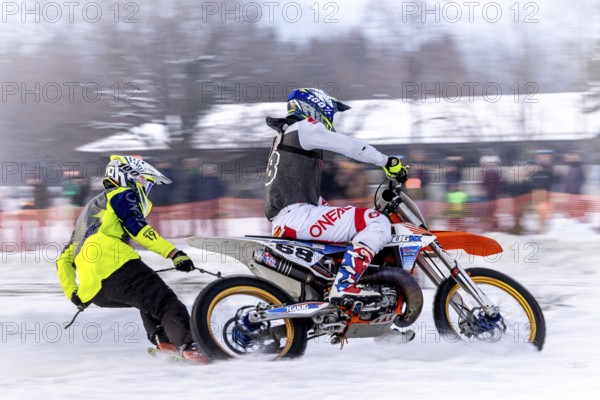 Skijoring, motorbike, snow, competition, motorsport, lenggries, Bavaria, Germany, Europe