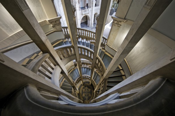 New Town Hall, interior view, spiral staircase, Hanover, Lower Saxony, Germany, Europe