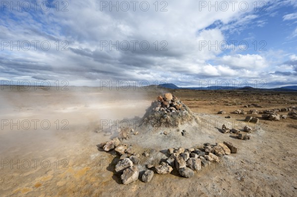Steaming fumarole, solfatar in the geothermal area Hverarönd, also Hverir or Namaskard, Northern Iceland, Iceland, Europe