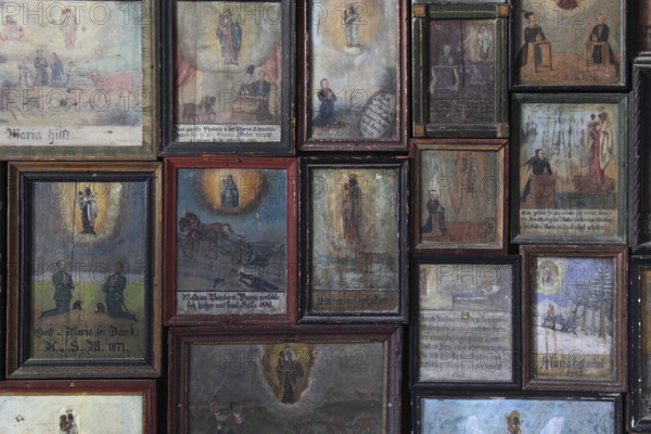 Votive tablets from in front of 1900, weathered, Chapel of Grace in Altötting, Upper Bavaria, Germany, Europe