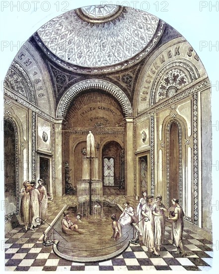 Oriental Baths in Budapest, Spa, the Rose Hall, 1969, Hungary, Historic, digitally restored reproduction of an original 19th century painting, exact original date unknown, Europe