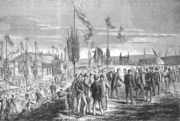 The International Rifle Festival in Strasbourg in 1869, France, Historic, digitally restored reproduction of an original 19th-century artwork, exact original date unknown, Europe