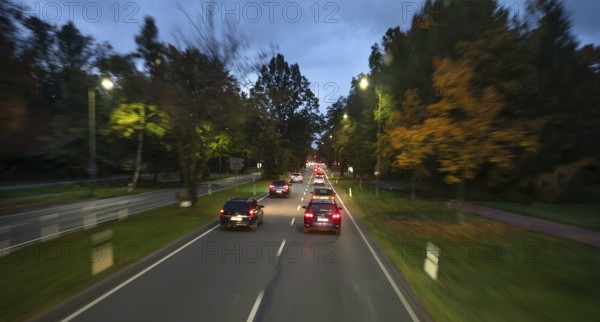 Evening car traffic in Nuremberg-Langwasser, Middle Franconia, Bavaria, Germany, Europe