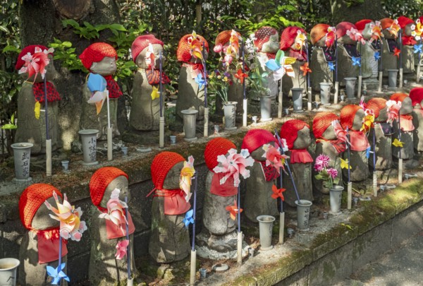 Jizo statues at the Garden of Unborn Children, Zoj-ji temple, Tokyo, Japan, Asia