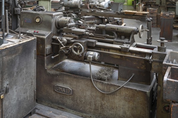 Workbench in the production hall of engine valves, formerly Dietz & Pfriem valve factory, today Industrial Museum Lauf, Sicharchard Str., Lauf an der Pegnitz, Middle Franconia, Bavaria, Germany, Europe