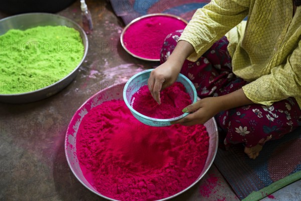 Students of Ashaneer Home makes organic coloured powder ahead of Holi Festival, in Guwahati, India on, 12 March 2025. Ashaneer Home for Special Need Children is a dedicated initiative under the Assam Child and Women's Welfare Society (ACWWS). It serves as a safe and nurturing home for children with special needs, providing care, education, therapy, and rehabilitation