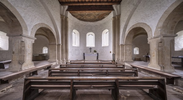 Interior of the Romanesque monastery church at Konradsburg Castle near Ermsleben, Falkenstein, Harz, Saxony-Anhalt, Germany, Europe