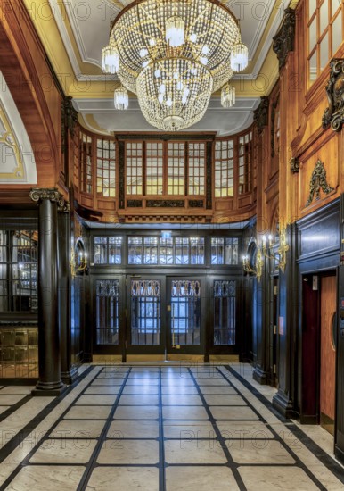 Historic interior design, staircase and corridor in the Hindenburghaus, Großer Burstah 31, Hamburg, Germany, Europe