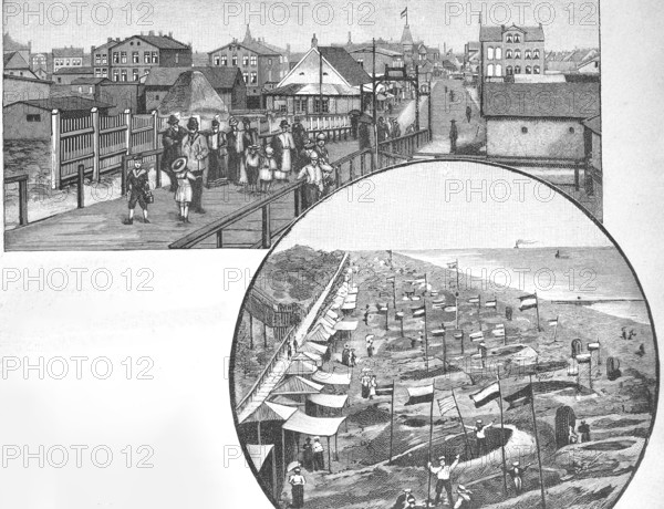 Ascent to the beach road and building castles in the sand, 1890, North Sea, Sylt, Germany, digital reproduction of an original from the 19th century, historical, Europe