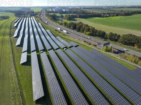 Glauchau, Saxony, Germany, Solar park on the A4 motorway near Glauchau, Europe