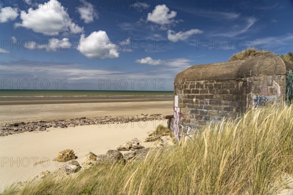 World War II bunker on the beach at Leffrinckoucke on the Côte d'Opale or Opal Coast, France, Europe
