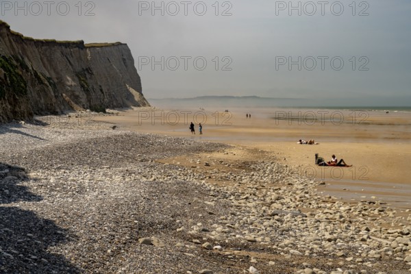 Cliffs and the Cran d'Escalles beach on the Côte d'Opale or Opal Coast in Escalles, France, Europe