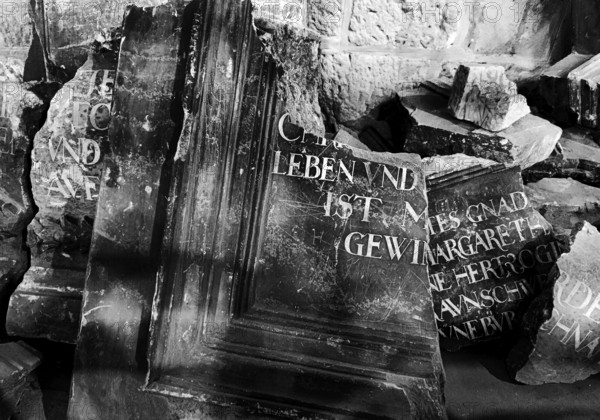 Broken sacred stone slabs, interior view, Collegiate Church of St Servatius, UNESCO World Heritage Site, Quedlinburg, Saxony-Anhalt, Germany, Europe