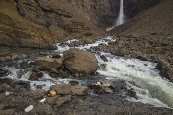 Hengifoss waterfall is located in Hengifossá in Fljótsdalshreppur, East Iceland. With 128 meters it is the third highest waterfall in Iceland