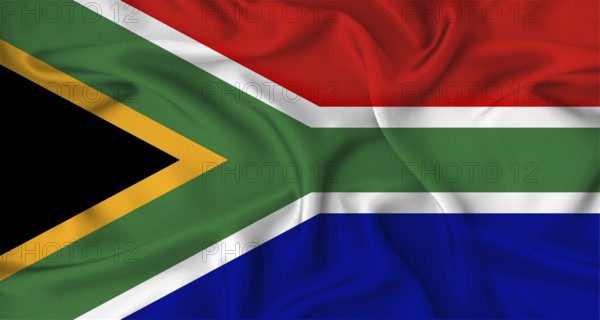 Close up of flag of South Africa with cloth texture, realistic South Africa flag waving