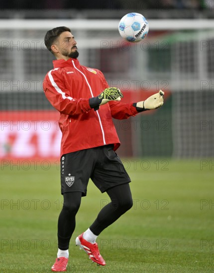 Warm-up training goalkeeper Fabian Bredlow VfB Stuttgart (01) with ball WWK Arena, Augsburg, Bavaria, Germany, Europe