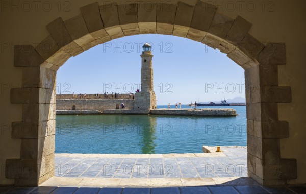 Lighthouse at the old Venetian harbour, Rethymno, Crete, Greece, Europe