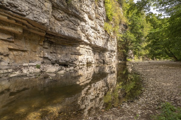 Rock face and the river Wutach in the Wutach Gorge, Black Forest, Baden-Württemberg, Germany, Europe