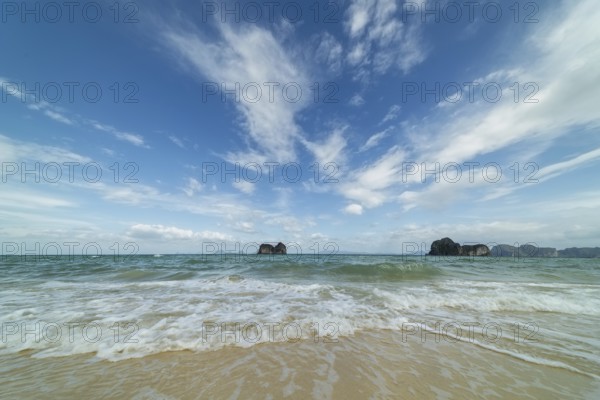 Longtail boat on the beach, Koh Ngai Island, Andaman Sea, Satun Province, Southern Thailand, Thailand, Asia