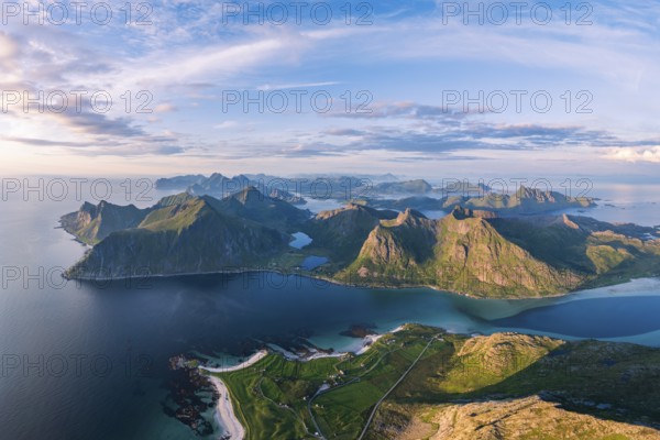 View of the fjords and mountains of Lofoten, Norway, Europe